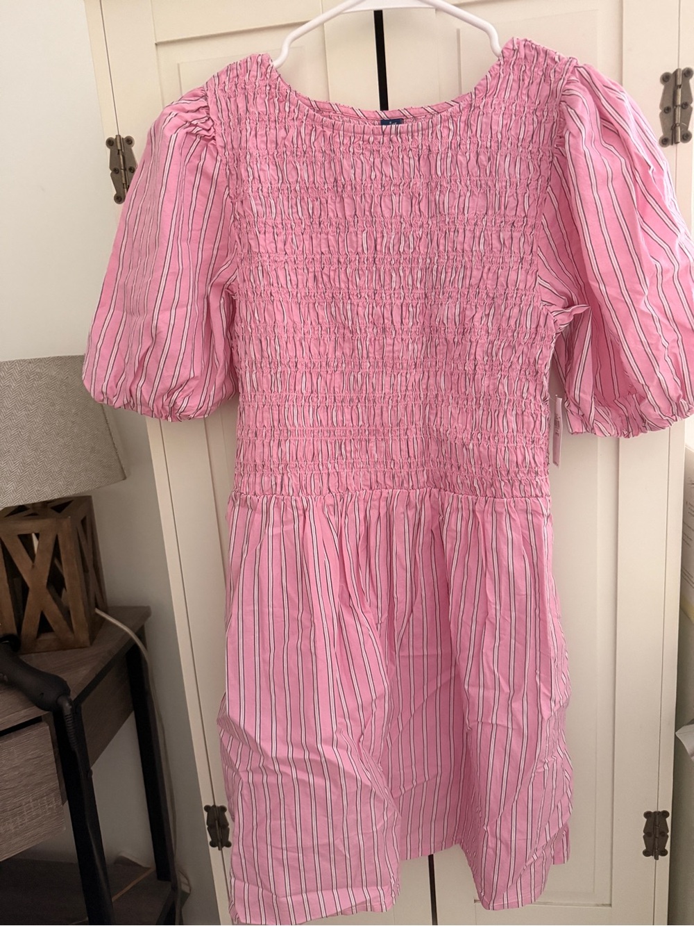 Pink Smocked Puff-Sleeve Dress